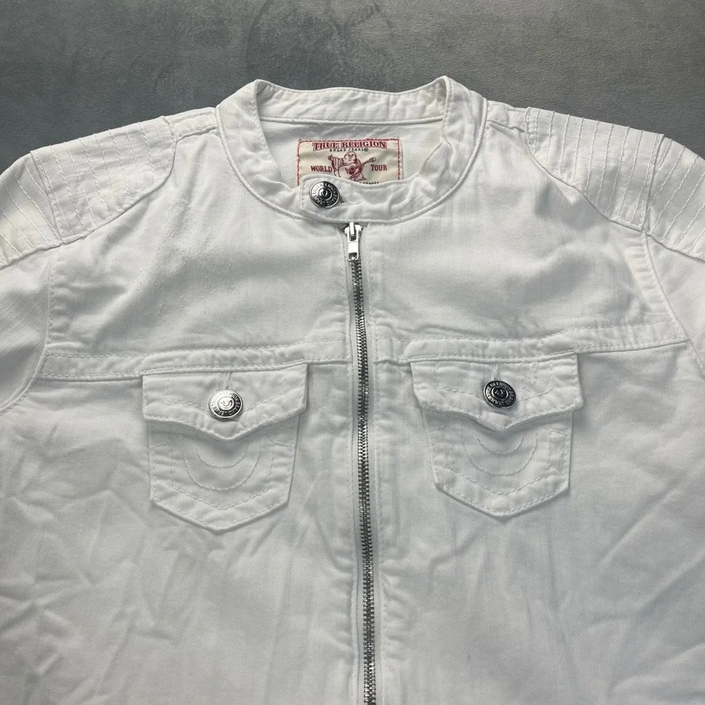 True Religion Moto Denim Jacket Kids‎ XL White Full-Zip Biker